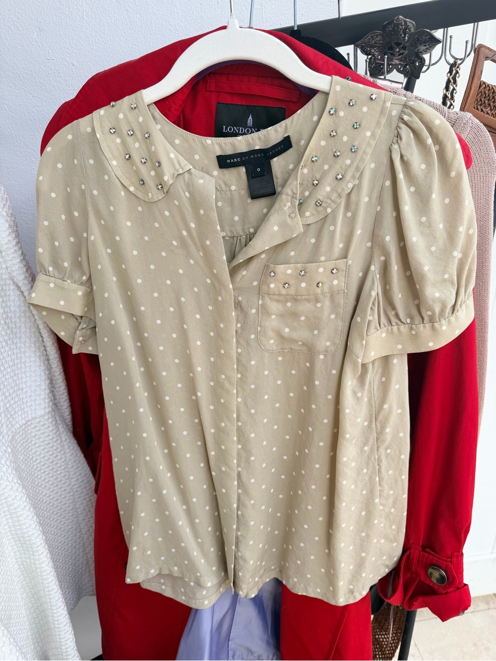 Marc by Marc Jacobs Beige Polka Dot Embellished Collar Blouse